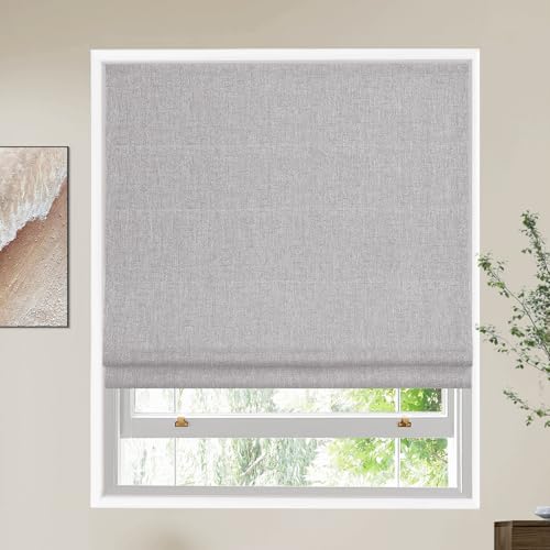 CHEFRU Roman Shades for Windows, No Drill Cordless Blackout Roman Shades Customized Window Blinds, Light Grey
