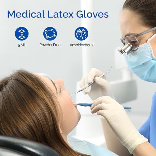 Image of JMU Latex Gloves, Extra Thick 5 Mil Medical Exam Gloves, Powder Free, XS /S /M /L /XL, 100 Count /1000 Count