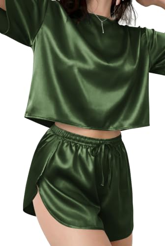 Ekouaer Womens Silk Pajama Sets Side Split Shorts Satin Pjs Sexy Lounge Set | Comfy Pyjama,Cute Loungewear,Split Leg Pj Set,2 Piece Matching Set,Sleepwear Gifts for Women,Honeymoon,Bridal Lingerie,Party - image 2