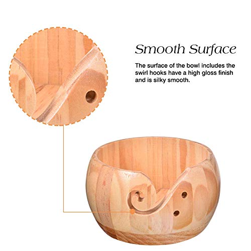 Image of Wooden Crafted Yarn Ball Storage Bowl with Carved Holes and Drills Holes Wooden Yarn Bowl for Crocheting Knitting Accessories DIY Crafts (B)