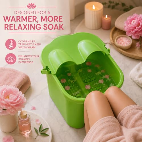 Image of Basicwise Collapsible Foot Spa Bucket with Cover, Deep Soaking Basin for Pedicure, Portable Folding Massage Bath Tub, Compact Wash Container