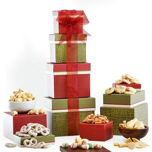 Broadway Basketeers 4 Box Gourmet Food | Tower Snacks | for Women, Men, Families, College – Delivery for Holidays, Appreciation, Thank You, Christmas, Corporate, Get Well Soon Care Package