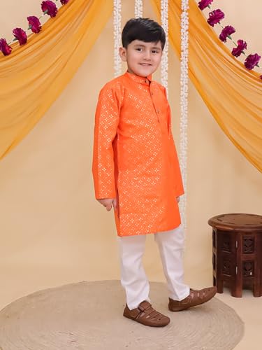 Image of AJ DEZINES Boys Cotton Full Sleeve Printed Kurta Pajama Set for Kids - Ethnic wear | Special Occasion & Traditional Outfit |Boys Kurta Pyjama Set - Regular Fit