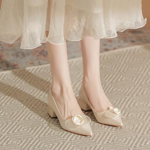 Women's Silk Satin Slip On Chunky Heels Pumps Fashion Closed Pointed Toe Low Block Heels Business Work Office Dress Shoes Grace Evening Party Bride Shoes4