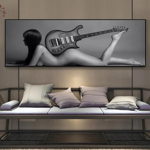 Toile femme nue avec guitare KEBIA gris 55x110 cm sans cadre pour salon
