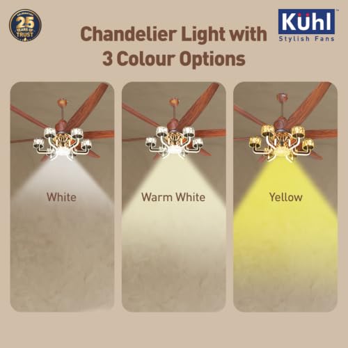Image of KUHL Centauri 6 1670mm BLDC Ceiling Fan with Chandelier & Remote | 37W Power Saving (Upto 65%) | High Airflow & Low Noise | Smart IoT | Reverse Mode | Free Installation | 5Year Motor Warranty (Teak)