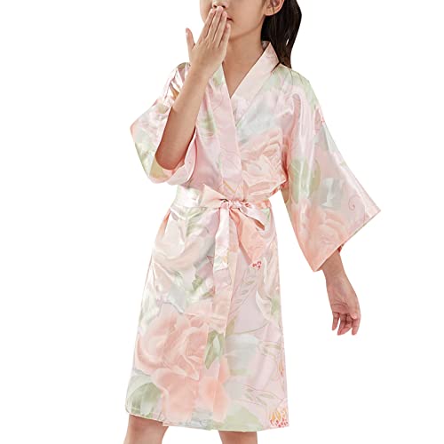 Girls Floral Satin R𝐨bes Silk Kimono R𝐨be Wedding Flower Girl R𝐨bes Dressing Gown Bathr𝐨bes Housecoat