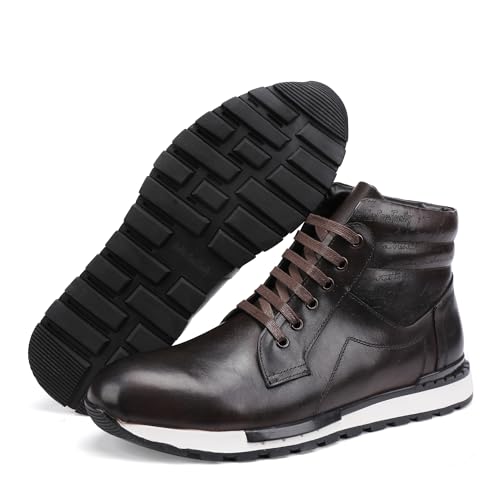 Image of Fashion Men's Leather Lace-up Dress Boots, Mid Top Casual Chukka Sneaker Boot Business Shoes for Men