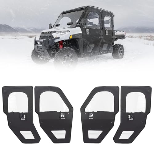 KEMIMOTO UTV Doors With Steel Frame Compatible with Polaris Ranger CREW XP 1000 2019-2026 Cab Enclosure Water-Resistant Tear-Resistant Embossed PVC Oxford Fabric Frame Door Kit