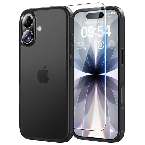 Image of TAURI for iPhone 17 Case, with Screen Protector, Matte Black | Full Camera Protection, Anti-Yellowing Military-Grade Protection Shockproof Slim Phone Case for iPhone 17