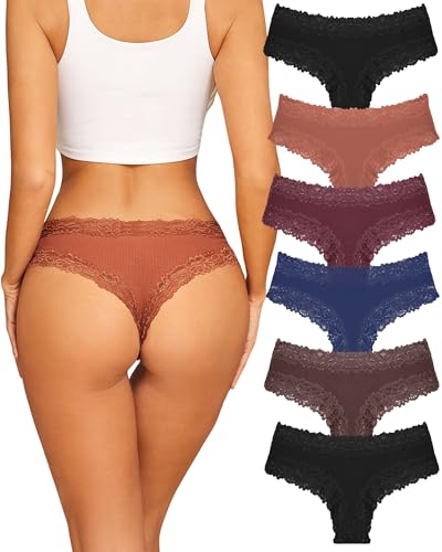 Image of Sth Big Womens Cotton Underwear Sexy Lace Brazilian Panties Soft Breathable Cotton Bikini for Ladies 6 Pack