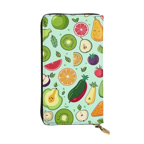 Women's Long Cash Wallet, PU Leather Elegant Clutch Change Purses with Zipper, Travel, Gifts (Fresh Fruits and Vegetables Print)