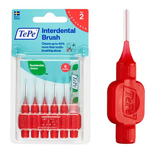 Image of Tepe TePe INTERDENTAL BRUSH ORIGINAL - Red 0.5mm 6 Pack - Recommended by Dentists for Best Oral Health, Healthy Mouth & Gums Between Dental Visits, Prevent Bad Breath and Periodontal Disease