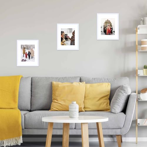 Image of JCJMY 11x14 Picture Frame with 8x10 Mat, Display Photo 8x10 with Mat or 11 x 14 Without Mat, Wall Hanging Large Frame with Shatter Resistant Plexiglass, White