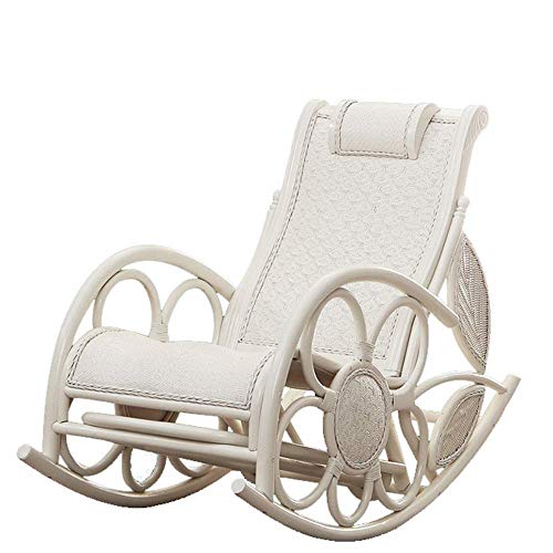 Dimensioni: m:70x110x135cm. YYSS Sedia a Dondolo Sedia a Dondolo in Vero Rattan Naturale Sedia a Dondolo in Legno di Rattan Bianco Pausa Pranzo Poltrona reclinabile Balcone Sedia in Rattan Vecchia poltro