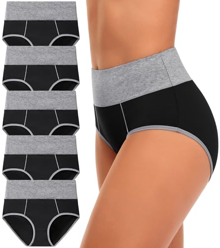 Image of CULAYII High Waisted Underwear for Women Cotton No Muffin Top Full Coverage Briefs Soft Stretch Ladies Panties 5 Pack