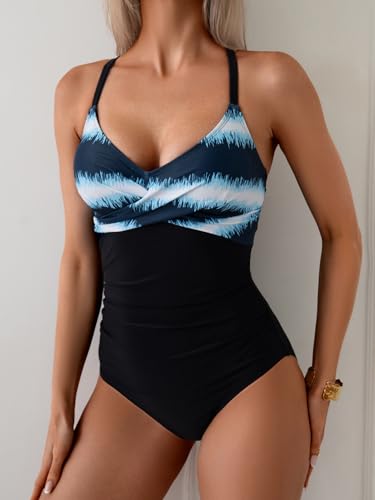 Image of B2prity Women's One Piece Swimsuit Tummy Control Front Cross Bathing Suit | Slimming Ruched ,Tie Back,Wrap Front,Adjustable Straps,Soft Removable Cups for beach, pool and vacation wear