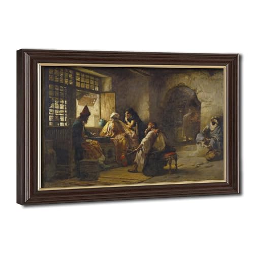 Peinture orientaliste arabe jeu d'échecs Bridgman pour salon et bureau chic