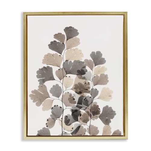 Stupell Industries Modern Ginkgo Leaf Arrangement Translucent Brown Grey Leaves, Design by Albert Koetsier, Gold Floater Framed, 16 x 20