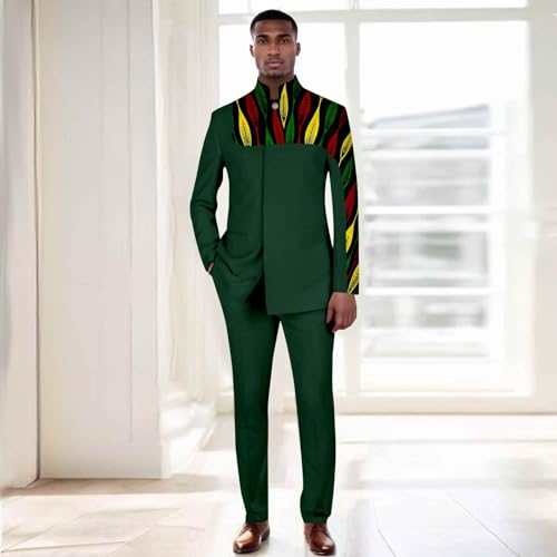 Tracksuit Mens African 2 Piece Set Embroidery Suit Printed African Dashiki Shirt and Pants Set Outfit2