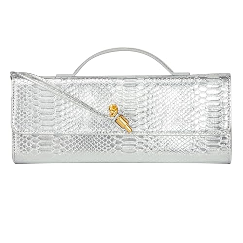 Image of Elegant Evening Clutch Purse for Women - Structured Crocodile PU Leather Handbag for Wedding & Formal Party