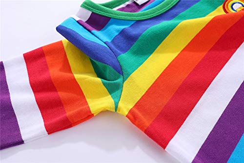 Image of LittleSpring Boys Girls T Shirt Rainbow Striped Cotton Crewneck Tees for Kids Fashion