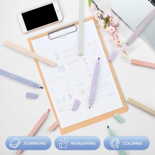 YISAN Aesthetic Textmarker, Pastell-Textmarker, Bibel Marker und Stifte,Doppelspitze,12 Farben,70924