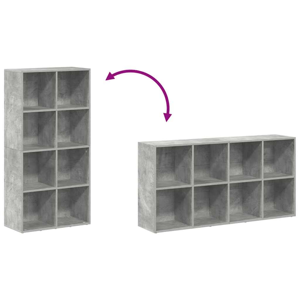 Biblioteka 8 przegródek Szary Beton 66x30x130 cm Drewno Ingenierie | Półka na książki Czasopisma DVD, zastosowanie poziome lub pionowe, łatwy montaż