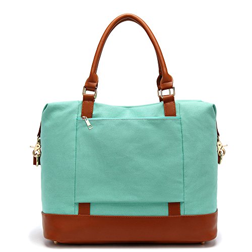 Women Ladies Canvas Travel Weekender Bag Overnight Carry-on Tote Shoulder Bag Duffel in Trolley Handle (Mint Green)