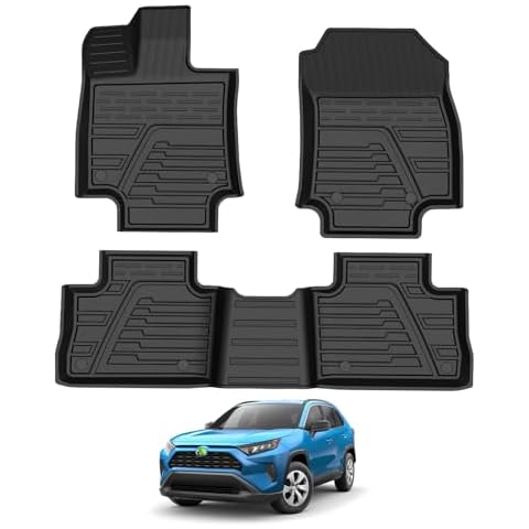 T TGBROS Floor Mats for Toyota RAV4 2019-2024 2025, All Weather Floor Mat Liners for Toyota RAV4 Accessories, TPE Custom Fit Car Carpet Mats, 2 Rows Floor Liners Set, Non-Slip, Black Cover