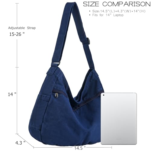 Image of Canvas Hobo Crossbody Shoulder Tote Bag for Women and Men Large Purse Messenger Bag Travel Work Shopping