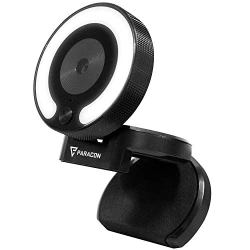 Paracon Flow | 4K Streaming Webcam Full HD Caméra Ordinateur Jeu PC et Vidéo Conférence à Domicile | Anneau Luminaire LED Autofocus Microphones Intégrés Fixation Universel et Portable | Noir Cover