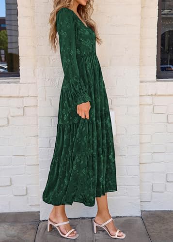 Image of KIRUNDO Spring Wedding Guest Dresses for Women 2026 Maxi Floral Long Sleeve Elegant Ruffle Tiered Flowy Party Long Dress