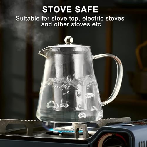 Image of Glass Teapot Stovetop Borosilicate Clear Tea Kettle with Removable 18 /8 Stainless Steel Infuser, Teapot Blooming and Loose Leaf Tea Maker Tea Brewer for Camping, Travel (750ML)