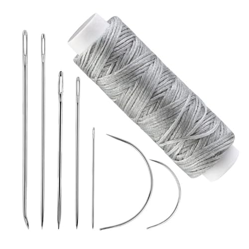 10 Set Curved Needle Upholstery Leather Sewing Needle Set Leather Hand Sewing Needle with Waxed Thread Sewing Tool