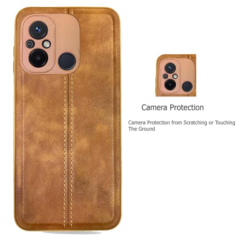 Image of A rtistque Premium Thread Leather Back Cover Case for Mi Redmi 12C / Poco C55 | Drop Protection | Smooth Grip | Raised Camera Edges - Brown