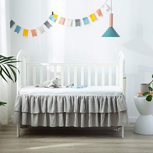Jsd Crib Bed Skirt Dust Ruffle Double Layer Brushed Microfiber Nursery Crib Toddler Bedding Skirt For Baby Boys Deep Drop Grey 14" #TOP6