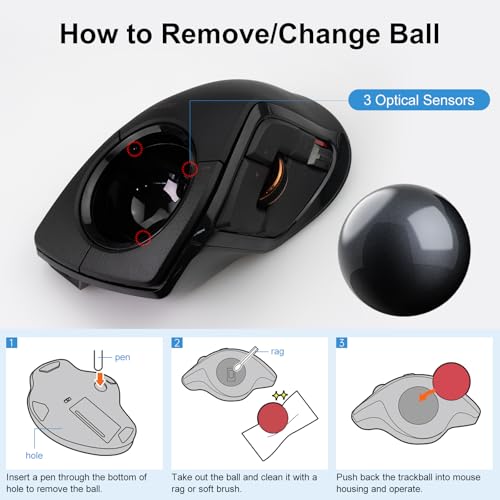 SANWA Trackball 44mm/1.73in, Replacement Ball GMAWBTTB138N/GMATB137, ELECOM DEFT/DEFT PRO, and Other Compatible Trackball Mouse, Glossy Black