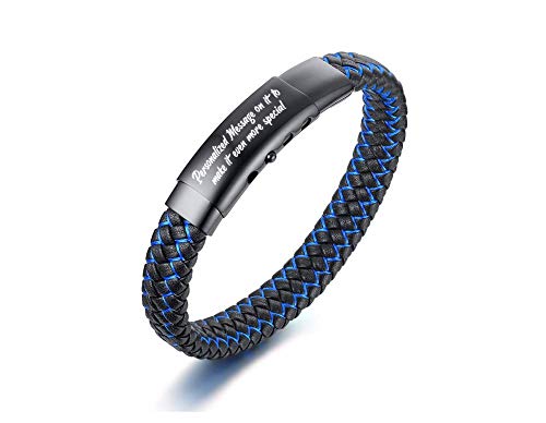 VNOX Personalized Bracelets for Men | Customized Engraved Gift for Men Custom Braided Leather Mens...
