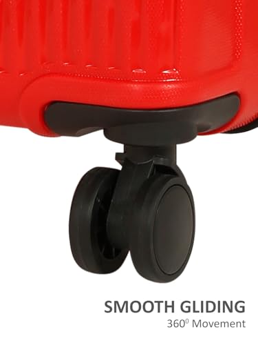 Image of Teakwood Small Size 8 Wheels Trolley Bag, Hard Cabin with Zipper Closure, Adjustable Push Button & Cross Side Strap, Number Lock System 360 Degree (Small, Red)