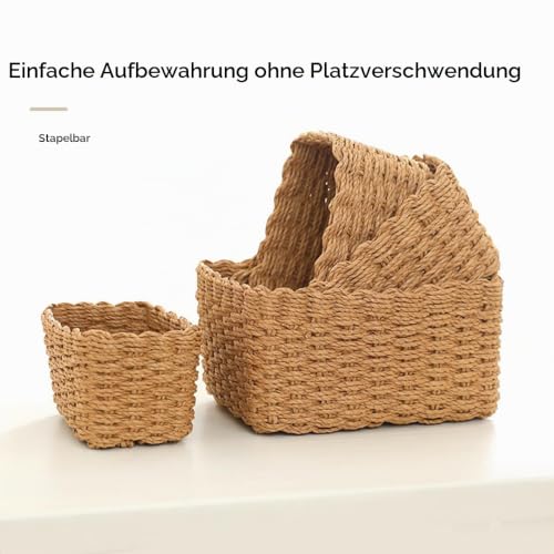 Korb Aufbewahrung Badezimmer Bad Körbchen Aufbewahrungsbox Deko Aufbewahrungskörbe 4er Set aus Gewebtem Recyclebarem Papierseil,für Accessoires Schminke cd tampon Spielzeug – Bild 3