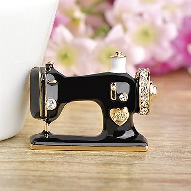 Black Sewing Machine Brooch Pins Enamel Crystal Sewing Machine Lapel Pin Vintage Corsages Scarf Clip for Women Girl Straight Pins3