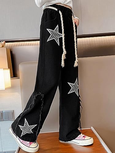 JanJean Kids Girls Wide Leg Jeans Loose Fit Denim Pants Stretchy Trousers Hip Hop Jazz Dancewear2