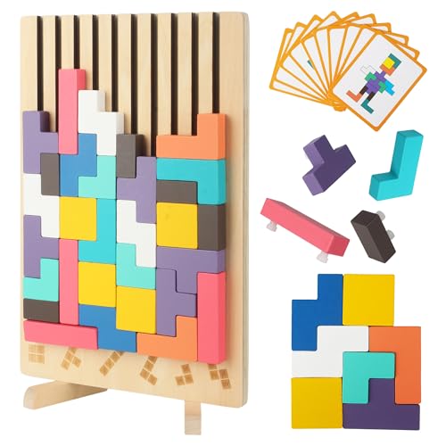 BUCOMTU Puzzle en Bois Enfant, Jouets Éducatifs, Jeux Montessori 3 4 5 6 7 Ans, Cerveau Jouet, Colorée Puzzle 3D en Bois Enfants, Cadeau pour Enfant