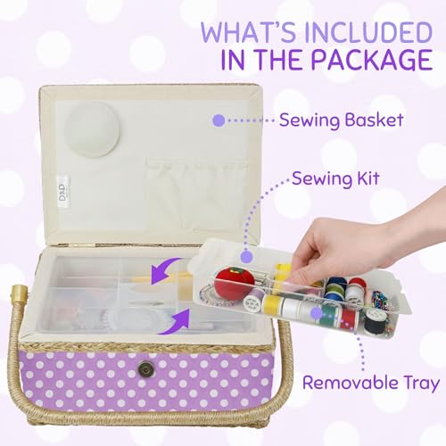 image for Comfecto Sewing Basket Large with Accessories Sewing Kit Storage Organ