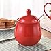 Ceramics Sugar Bowl Spice Jar with Lid and Spoon Seasoning Box Condiment Pots 12 Ounces, Red