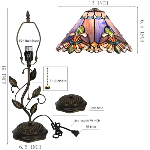 Image of Tiffany Table Lamp Stained Glass Bedside Reading Light W12H19 inch