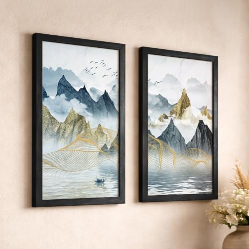 Image of NoWorries Hills Scenery Wall framed paintings for home decoration (13x19inches) (Theme-Nature) Wall art for home decor (Set of 2) Big frames (Art-1)