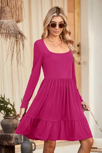Image of Newshows Women's 2026 Summer Casual Square Neck Ruffle A Line Beach Vacation Sundress Work Business Dress with Pockets