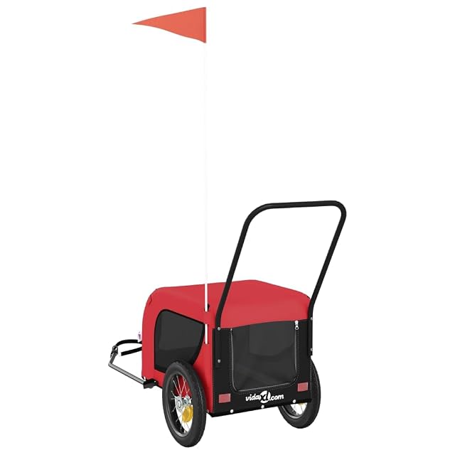 Foto 7 de 8 de vidaXL Remolque de Bicicleta Mascotas Hierro Tela Oxford Rojo Negro